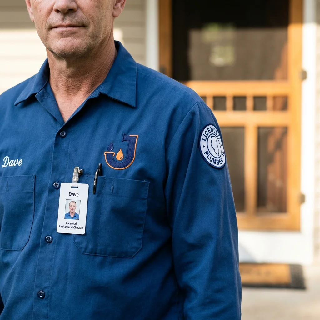 Licensed plumber showing ID badge in Bloomfield, NM